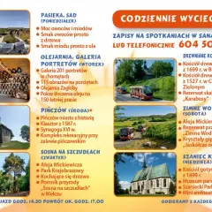 Codzienne wycieczki: pasieka, olearnia, Pińczów, Sosna na Szczudłach, drewniane kościoły, Zimne Wody, Szaniec – atrakcje Busko Zdrój.