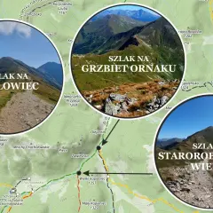 Widok na szlak na Starorobociański Wierch, z kamienistą ścieżką prowadzącą na szczyt.