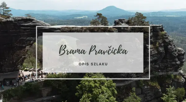 Kamienna brama Pravčicka w Czechach, malowniczy krajobraz z formacjami skalnymi i lasami.