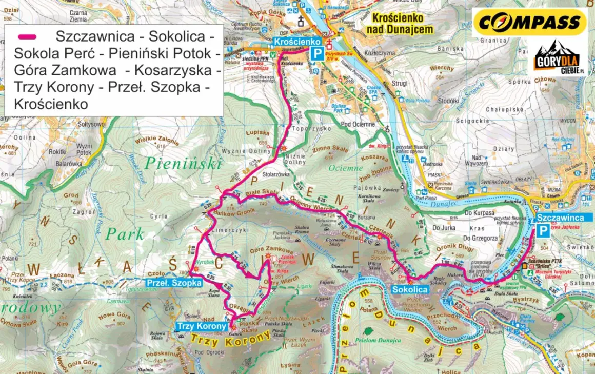 Pieniński plan zwiedzania: Szczawnica, Sokolica, Sokola Perć, Trzy Korony, Krościenko. Trasy piesze i widoki.